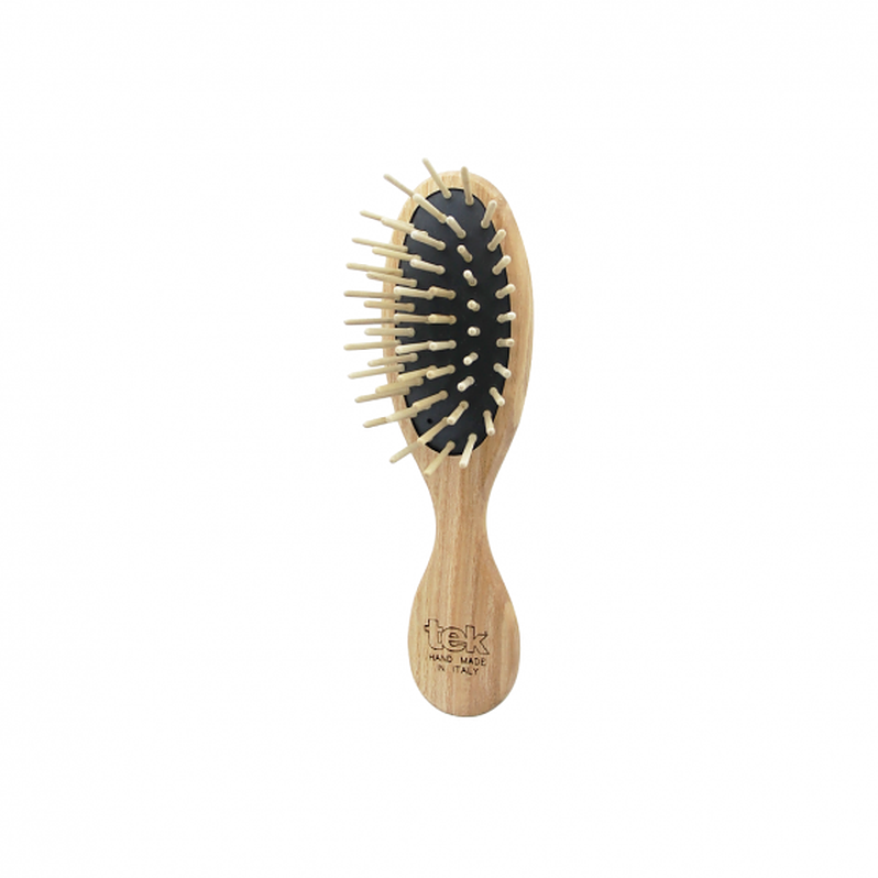 Spazzola Capelli in Legno Ovale Piccola da Borsetta (Tutti i Capelli) - Tek
